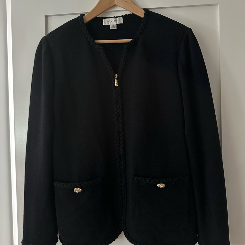 St. John Black Blazer Wool blend Tailored Suit Jacket